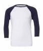 Unisex 34 Sleeve Baseball T-Shirt Kleur White-Navy